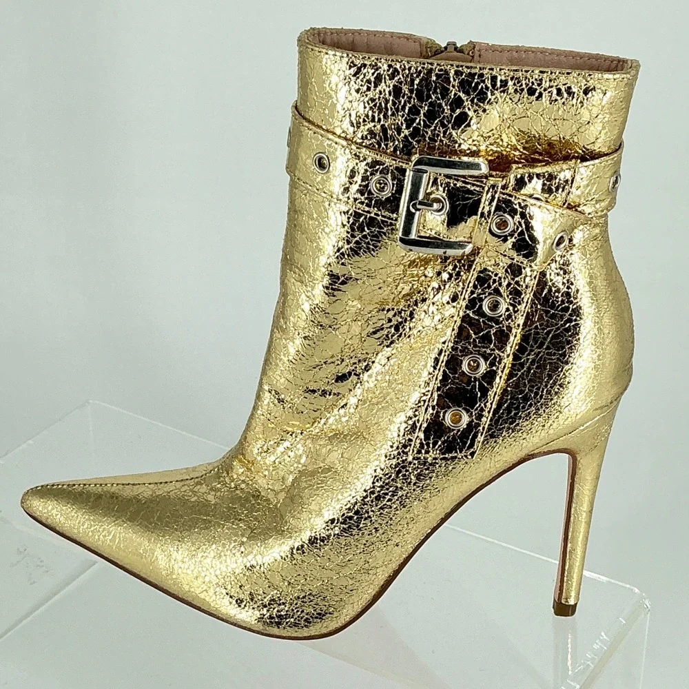 Chase & Chloe Size 8‎ Gold Metallic Pointed Toe Stiletto Ankle Boots Adonis